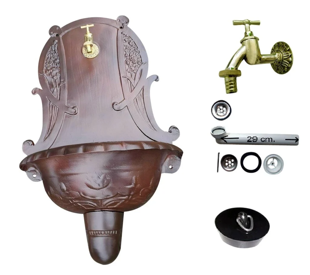 Antik Alu Bassena Wand Brunnen Wandbrunnen Jugendstil Ablauf Wasserhahn FOU-3RU