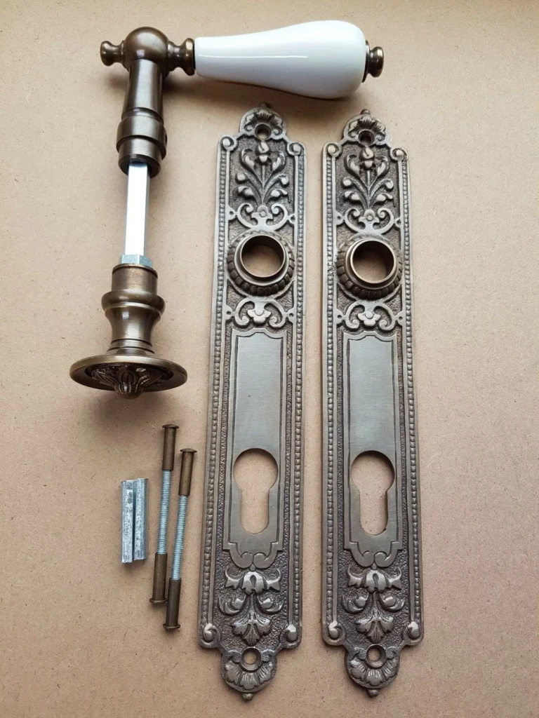 Türklinke Messing Haustürbeschlag Türdrücker Gründerzeit PZ 92 Langschild H4A-W