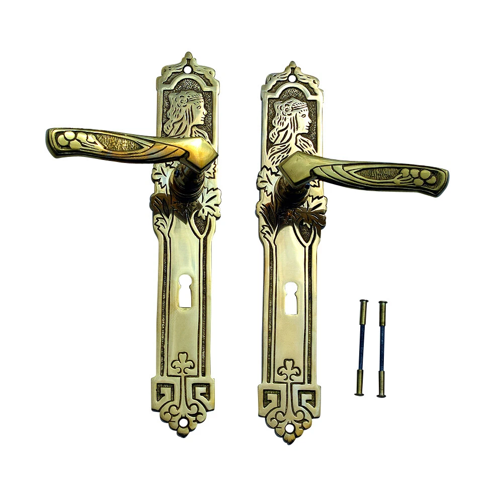 Antik Messing Türgriff BB 72 Langschild Türgriffe Türbeschlag Jugendstil S119-1P