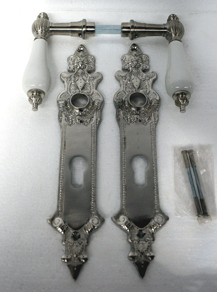 Antik Style Türbeschlag PZ 72 Langschild Türgriffe Klinke Messing Nickel S2-2N