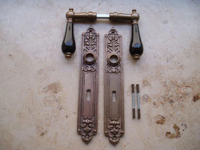 Messing Antik Style BB 72 Langschild Türklinke Türgriffe Jugendstil Beschlag W4A