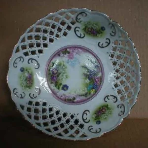 Porzellan Schale Durchbrochen Teller Blumen Rund 78724