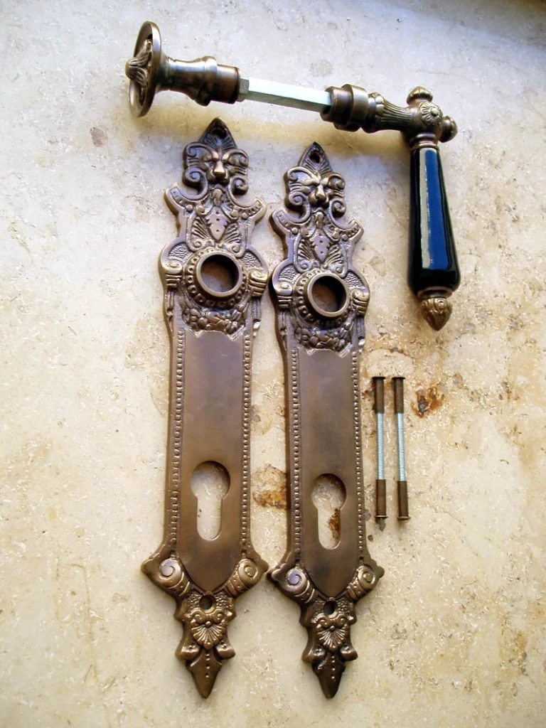 Messing Haustürbeschlag Antikladl PZ 92 Langschild Griffe Türdrücker HRB-2+
