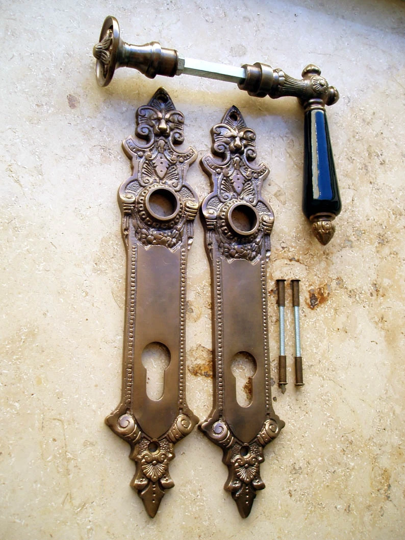 Messing Haustürbeschlag Antikladl PZ 92 Langschild Griffe Türdrücker HRB-2+