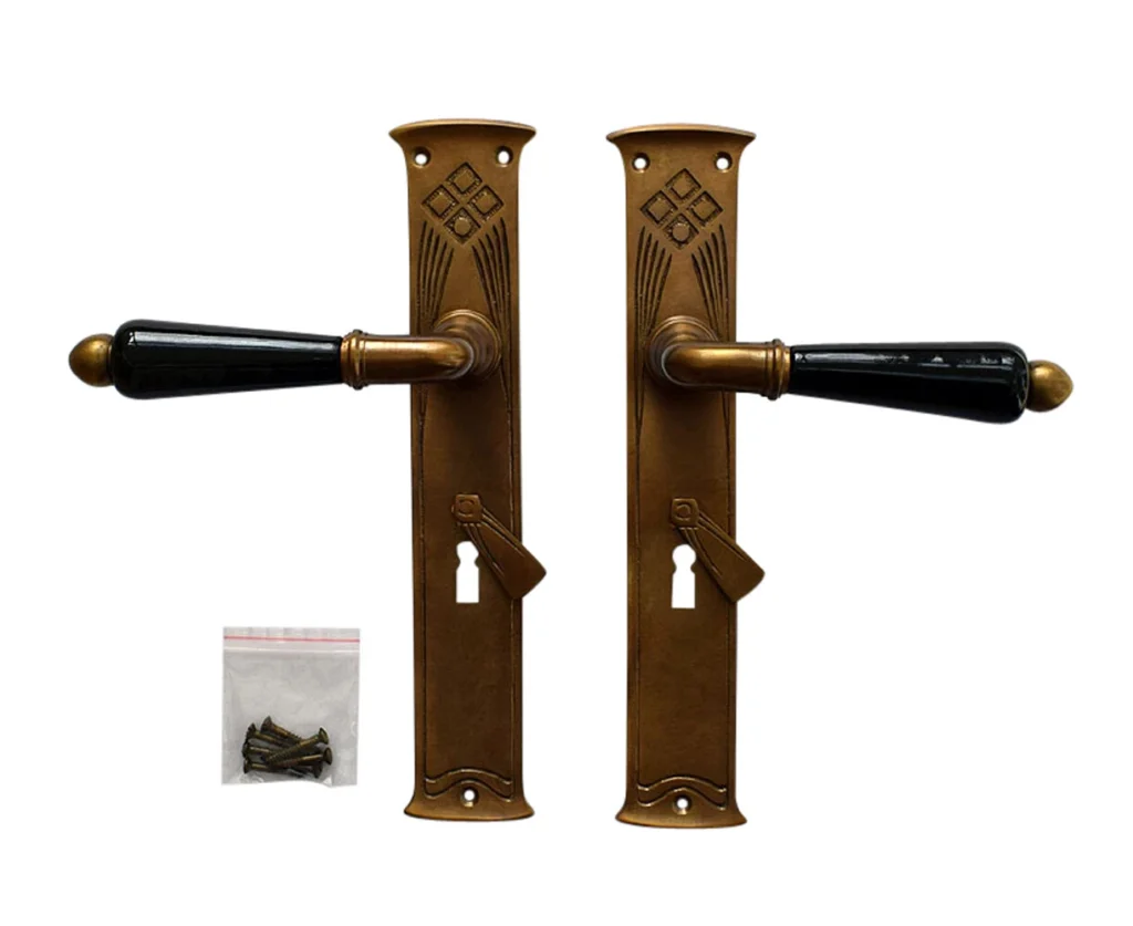 Antik Messing Türbeschlag BB72 Langschild Türgriffe Türdrücker Art Deco S102-1A