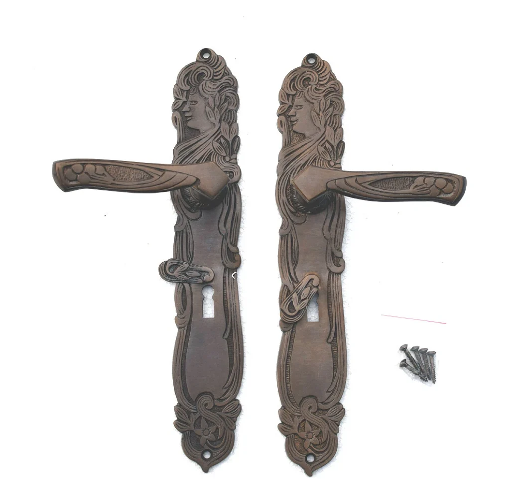 Antik Messing Türgriff BB 72 Langschild Türgriffe Türbeschlag Jugendstil S118-1A
