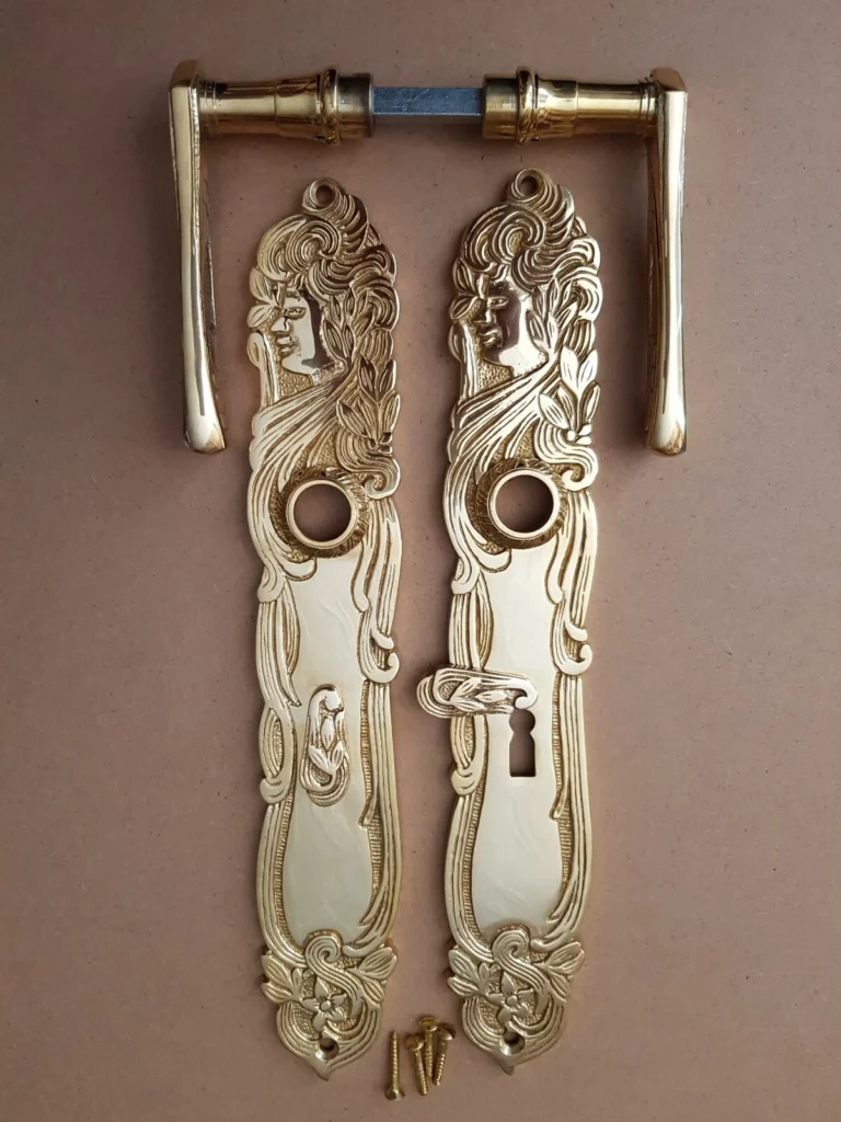 Antik Messing Türgriff BB 72 Langschild Türgriffe Türbeschlag Jugendstil S118-1P