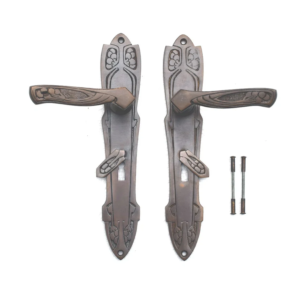 Antik Messing Türgriff BB 72 Langschild Türgriffe Türbeschlag Jugendstil S120-1A
