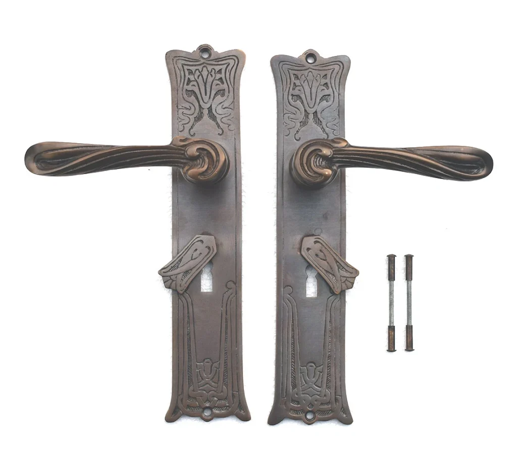 Antik Messing Türgriff BB 72 Langschild Türgriffe Türbeschlag Jugendstil S123-1A