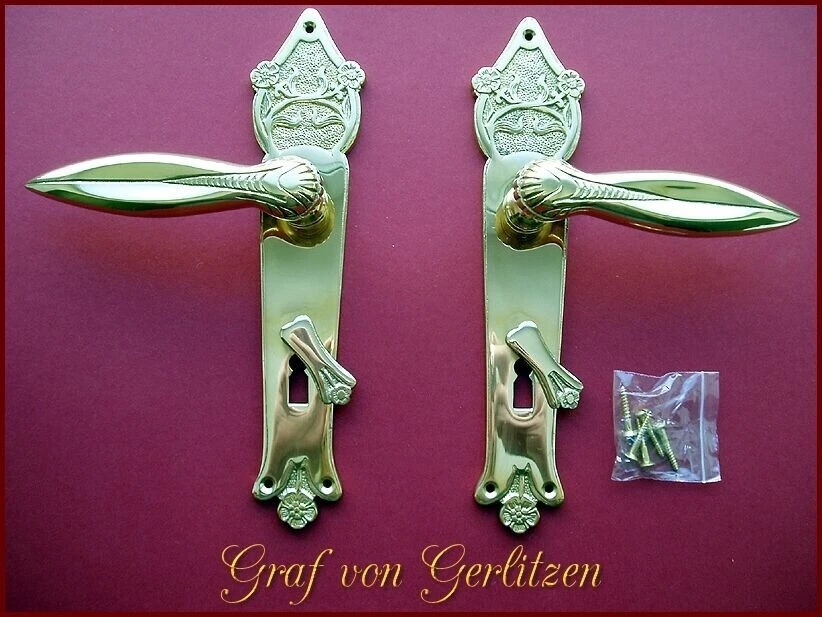 Antik Style Messing Poliert Türgriff BB72 Langschild Türklinke Jugendstil S43-1P
