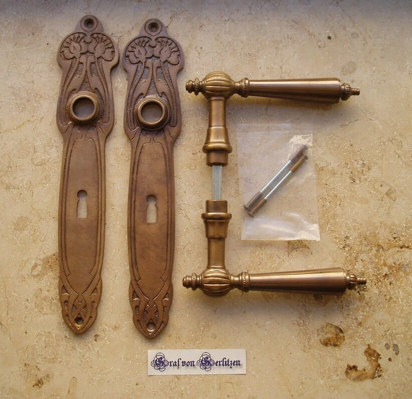 Antik Style BB 72 Langschild Messing Türgriffe Türbeschlag Jugendstil S6-2A