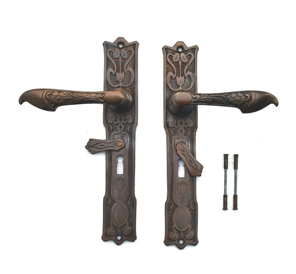 Antik Messing Türgriff BB 72 Langschild Türgriffe Türbeschlag Jugendstil S93-1A