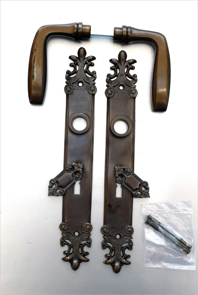 Messing Antik Style Griff BB72 Türklinke Türbeschlag Langschild Gründerzeit TS3A