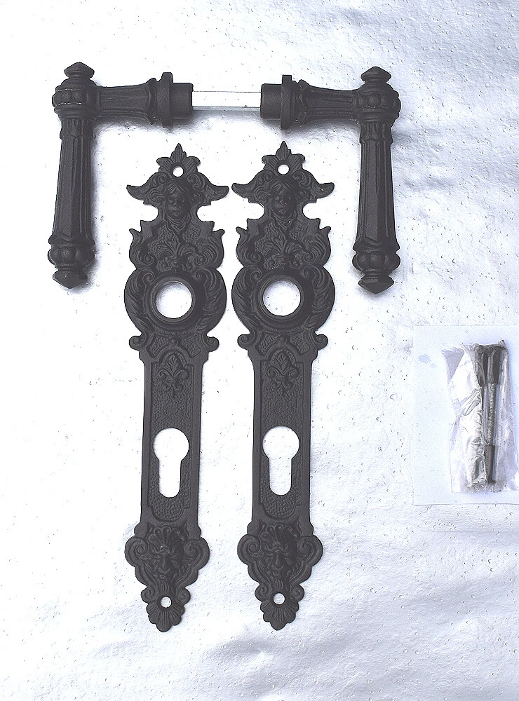 Antik Eisen Türklinken PZ 72 Langschild Türgriffe Türbeschlag Gründerzeit V29